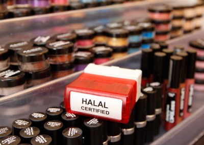 A halal certified stamp lies on a make-up table in Birmingham